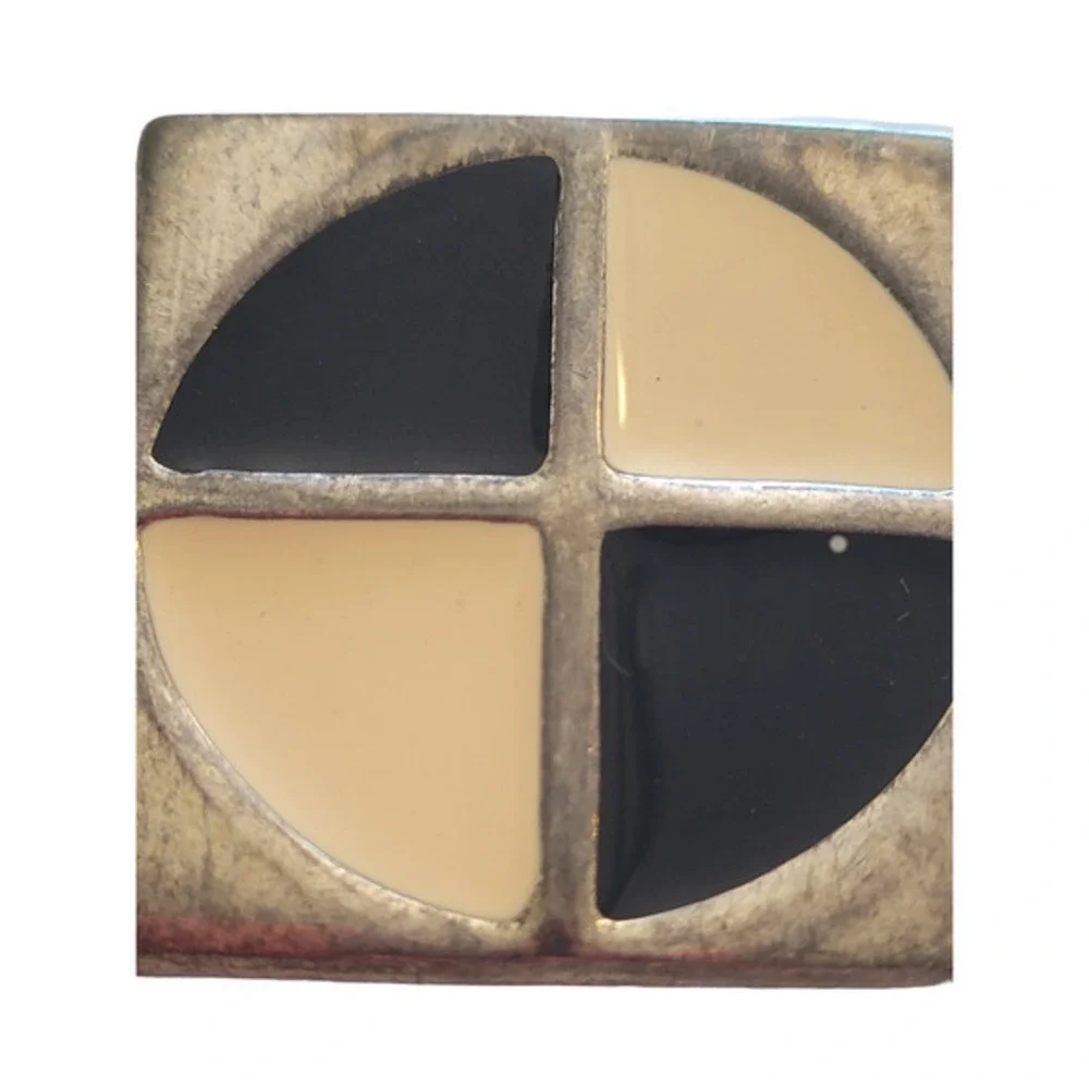 Vintage 80s Black and White Enamel Geometric‎ Triangle Circle Square Brooch Pin